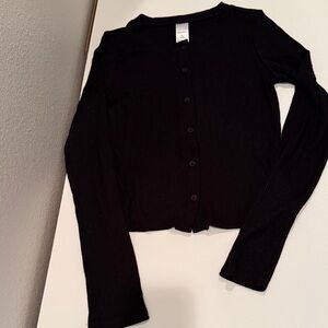 Girls XL Nordstrom Black Ribbed Knit Top, button down Crisp!